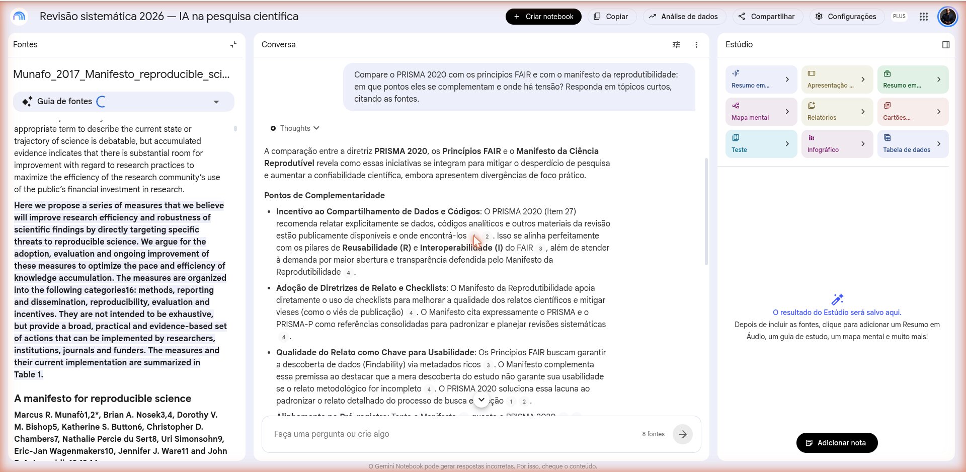 Trecho da fonte destacado após o clique na citação numerada