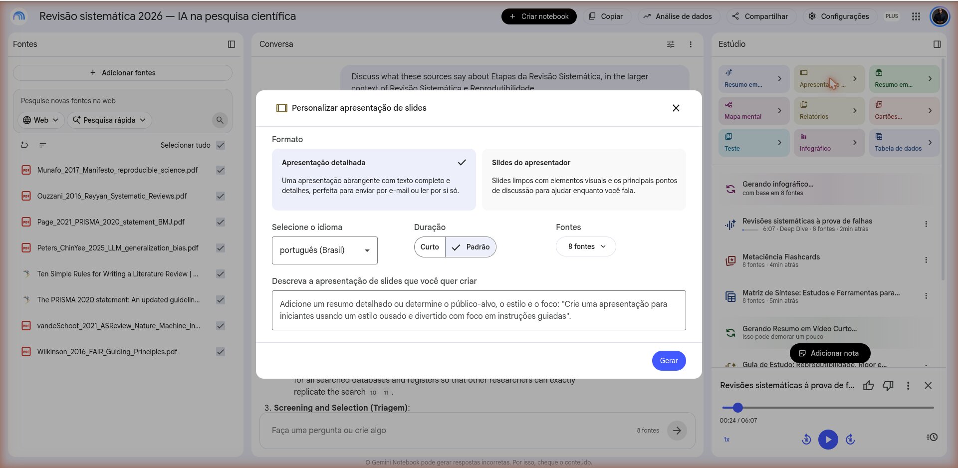 Apresentação de slides gerada a partir das fontes